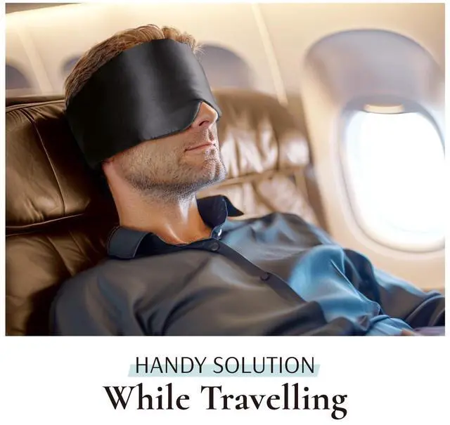 Alt view image 6 of 7 - 100% Mulberry Silk Sleep Mask Eye Mask for Man and Woman with Adjustable Headband, Full Size Large Sleep Mask & Blindfold for Total Blackout for All Night Sleep, Travel & Nap- Black
