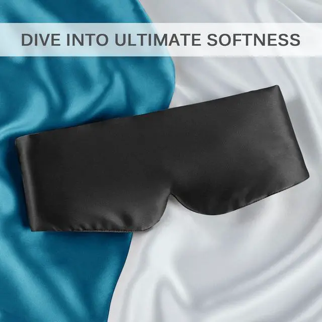 Alt view image 7 of 7 - 100% Mulberry Silk Sleep Mask Eye Mask for Man and Woman with Adjustable Headband, Full Size Large Sleep Mask & Blindfold for Total Blackout for All Night Sleep, Travel & Nap- Black