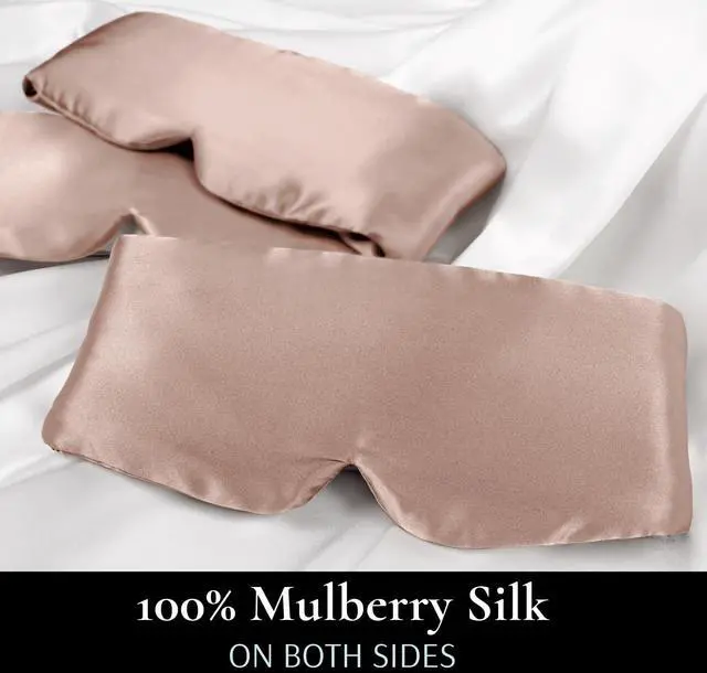 Alt view image 2 of 6 - 100% Mulberry Silk Sleep Mask Eye Mask for Man and Woman with Adjustable Headband, Full Size Large Sleep Mask & Blindfold for Total Blackout for All Night Sleep, Travel & Nap-Taupe