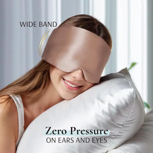 Alt view image 5 of 6 - 100% Mulberry Silk Sleep Mask Eye Mask for Man and Woman with Adjustable Headband, Full Size Large Sleep Mask & Blindfold for Total Blackout for All Night Sleep, Travel & Nap-Taupe