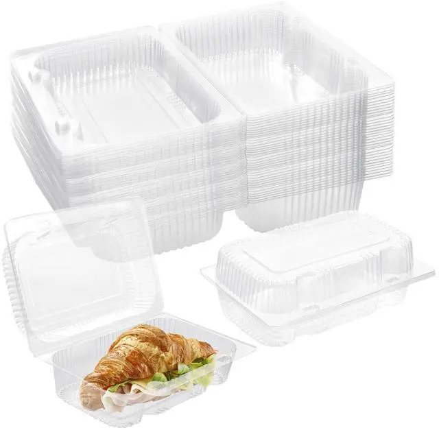 Main image of Disposable Sturdy Plastic Hinged Food Containers with Clear Lids (40 Pack) Clamshell Take Out Loaf Containers 7.2x4.7x3 Inches To Go Dessert Box Cake Slice Salad Pastry Sandwich Container