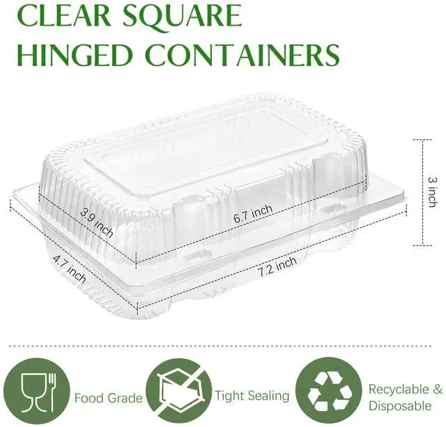Alt view image 2 of 7 - Disposable Sturdy Plastic Hinged Food Containers with Clear Lids (40 Pack) Clamshell Take Out Loaf Containers 7.2x4.7x3 Inches To Go Dessert Box Cake Slice Salad Pastry Sandwich Container