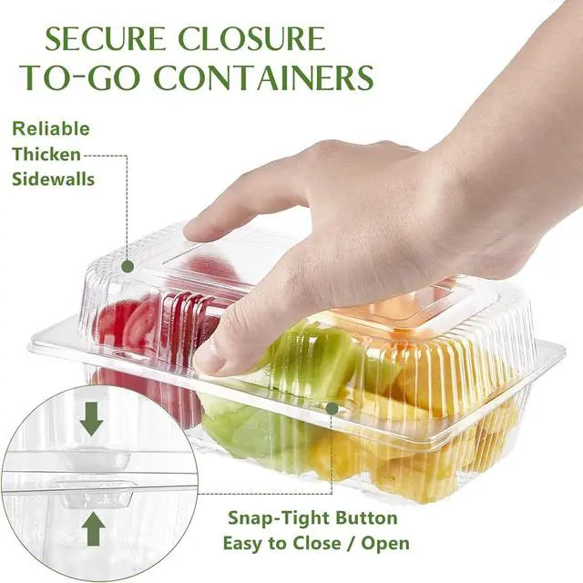 Alt view image 3 of 7 - Disposable Sturdy Plastic Hinged Food Containers with Clear Lids (40 Pack) Clamshell Take Out Loaf Containers 7.2x4.7x3 Inches To Go Dessert Box Cake Slice Salad Pastry Sandwich Container