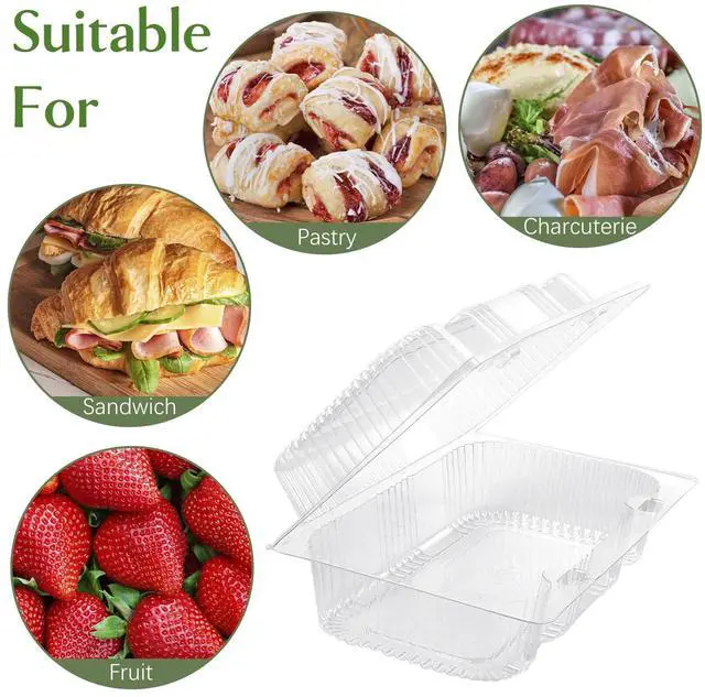 Alt view image 4 of 7 - Disposable Sturdy Plastic Hinged Food Containers with Clear Lids (40 Pack) Clamshell Take Out Loaf Containers 7.2x4.7x3 Inches To Go Dessert Box Cake Slice Salad Pastry Sandwich Container