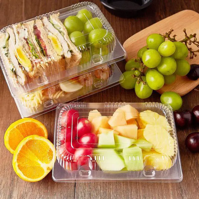 Alt view image 6 of 7 - Disposable Sturdy Plastic Hinged Food Containers with Clear Lids (40 Pack) Clamshell Take Out Loaf Containers 7.2x4.7x3 Inches To Go Dessert Box Cake Slice Salad Pastry Sandwich Container