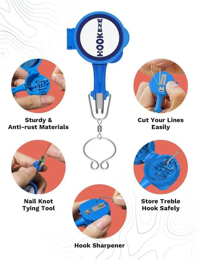 Alt view image 7 of 7 - 4-in-1 Fishing Knot Tying Tool, Treble Hook Covers Keeps Lures Safe, Hook Sharpener, Lure Wraps for Fishing Rod, Line Cutter Accessories Gifts for Anglers Fishermen (MultiPro, Oceanblue)