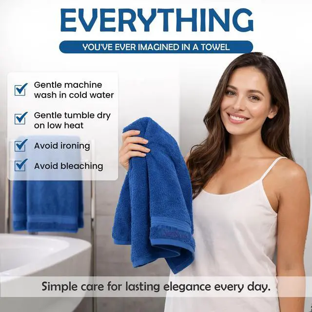 Alt view image 7 of 7 - Luxury Turkish Cotton Hand Towel 19x39 Inch, Bath Towels Spa Quality, High Absorbency and Ultra Plush, Large Size for Hotel and Home Bathroom Blue