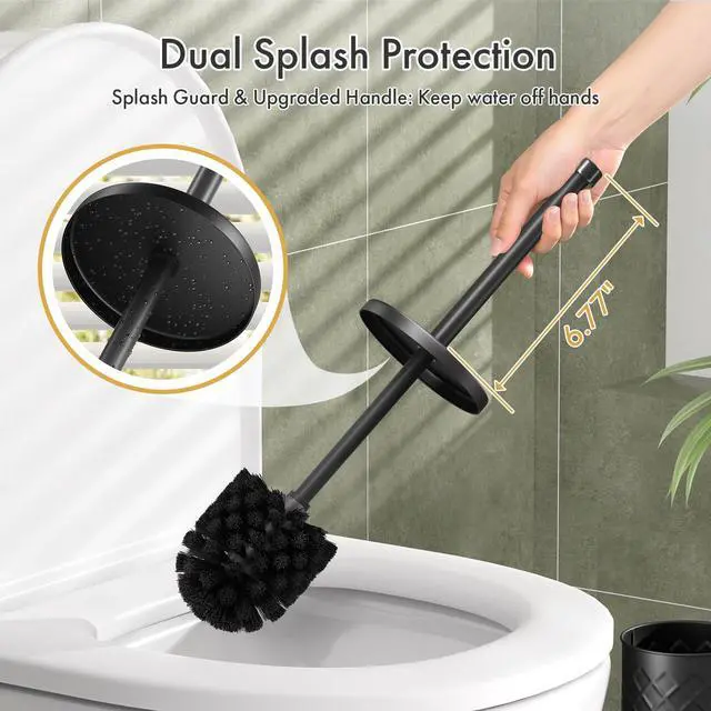 Alt view image 3 of 7 - Toilet Bowl Brush and Holder Set 2 Pack with 4 Extra Brush Heads (Black)