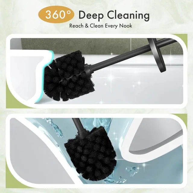 Alt view image 4 of 7 - Toilet Bowl Brush and Holder Set 2 Pack with 4 Extra Brush Heads (Black)