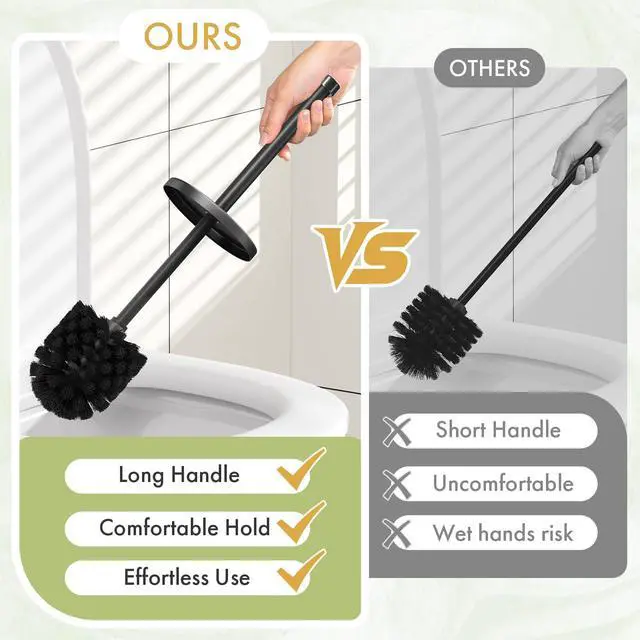 Alt view image 5 of 7 - Toilet Bowl Brush and Holder Set 2 Pack with 4 Extra Brush Heads (Black)