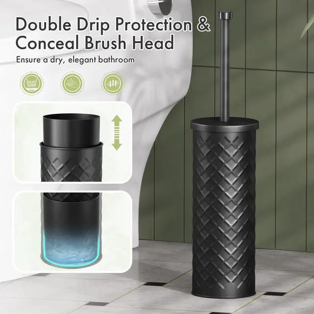 Alt view image 6 of 7 - Toilet Bowl Brush and Holder Set 2 Pack with 4 Extra Brush Heads (Black)