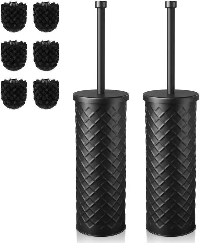 Main image of Toilet Bowl Brush and Holder Set 2 Pack with 4 Extra Brush Heads (Black)
