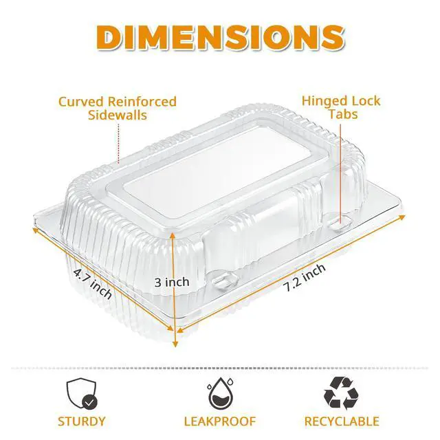 Alt view image 2 of 7 - 40 Pack Clear Hinged Plastic Containers, Sturdy To Go Clamshell Food Containers with Lids, Disposable Take Out Boxes for Desserts Cake Slices Sandwich Salad Cookies (7.2 × 4.7 ×3 Inches)