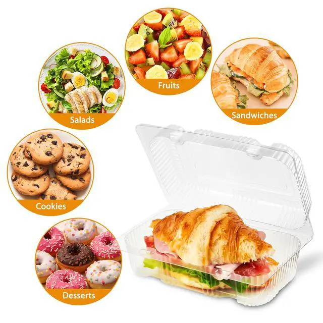Alt view image 4 of 7 - 40 Pack Clear Hinged Plastic Containers, Sturdy To Go Clamshell Food Containers with Lids, Disposable Take Out Boxes for Desserts Cake Slices Sandwich Salad Cookies (7.2 × 4.7 ×3 Inches)