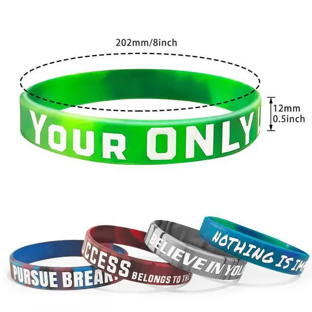 Alt view image 3 of 7 - 12 Pcs Motivational Wristbands Silicone Bracelets | Rubber Bands Bulk For Gym Fitness Sports & Team Building, Elastic Unisex Adult Gifts For Men Women Teens Party
