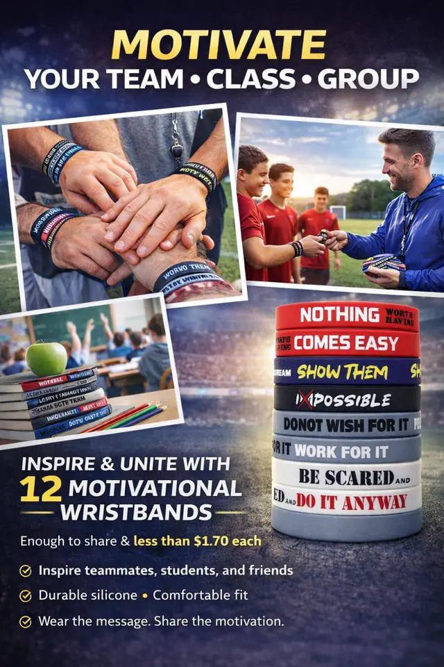 Alt view image 2 of 7 - Pack Motivational Silicone Wristbands for Men, Women, Sport Team, Rubber bracelets 12x8 with Inspirational Quotes, Unisex Design for men, gifts (12)