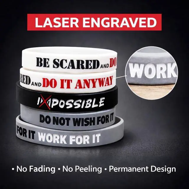 Alt view image 3 of 7 - Pack Motivational Silicone Wristbands for Men, Women, Sport Team, Rubber bracelets 12x8 with Inspirational Quotes, Unisex Design for men, gifts (12)