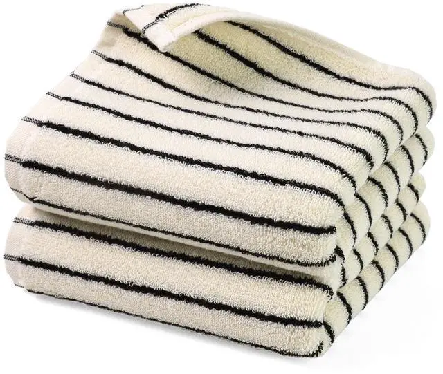 Main image of Black and White Striped Hand Towels for Bathroom, Vintage Kitchen Decor, Guest Use, Adults & Kids, Natural Cotton, 14 x 29