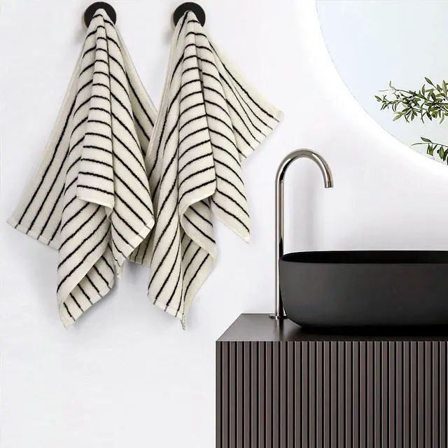 Alt view image 3 of 7 - Black and White Striped Hand Towels for Bathroom, Vintage Kitchen Decor, Guest Use, Adults & Kids, Natural Cotton, 14 x 29