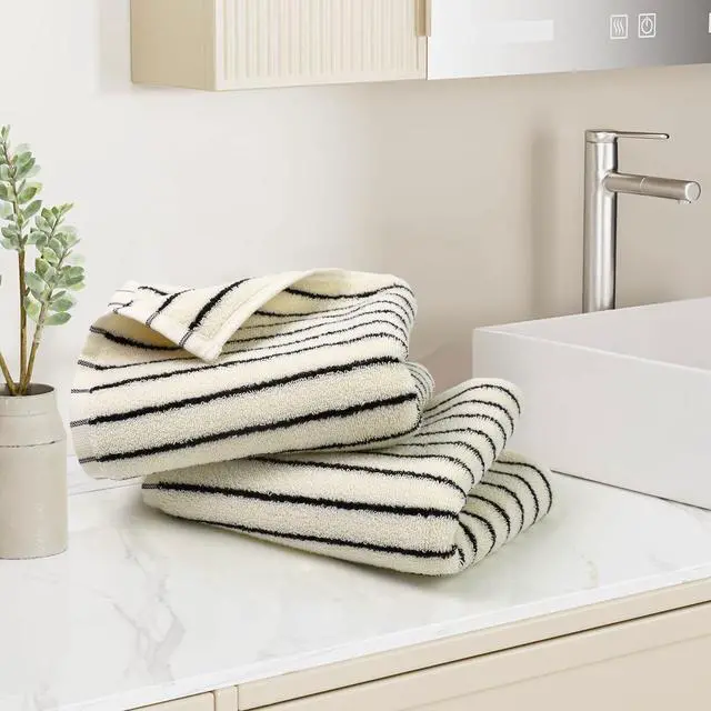 Alt view image 4 of 7 - Black and White Striped Hand Towels for Bathroom, Vintage Kitchen Decor, Guest Use, Adults & Kids, Natural Cotton, 14 x 29