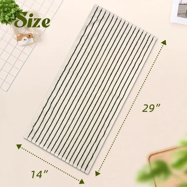Alt view image 5 of 7 - Black and White Striped Hand Towels for Bathroom, Vintage Kitchen Decor, Guest Use, Adults & Kids, Natural Cotton, 14 x 29