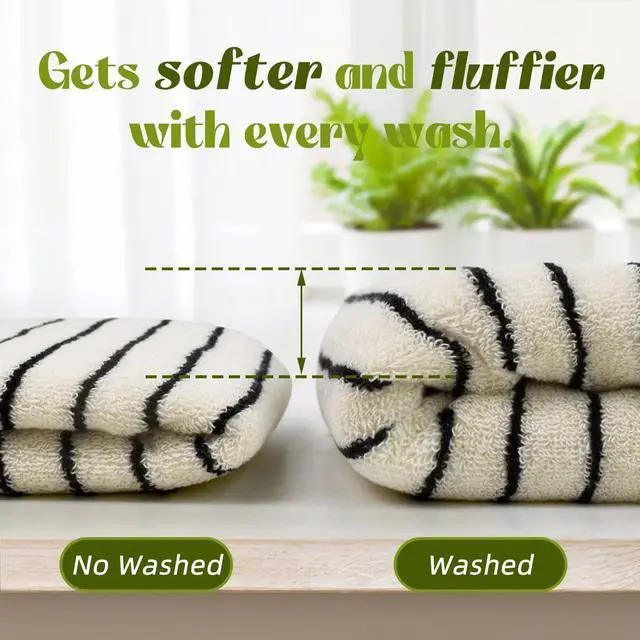 Alt view image 6 of 7 - Black and White Striped Hand Towels for Bathroom, Vintage Kitchen Decor, Guest Use, Adults & Kids, Natural Cotton, 14 x 29