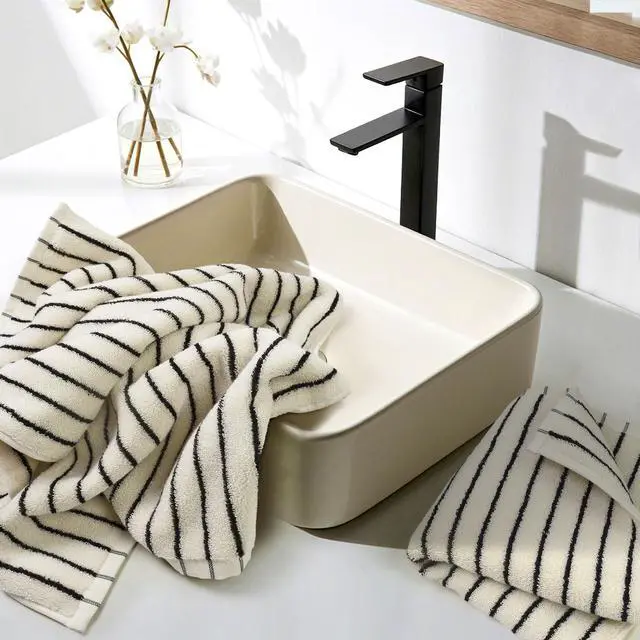 Alt view image 7 of 7 - Black and White Striped Hand Towels for Bathroom, Vintage Kitchen Decor, Guest Use, Adults & Kids, Natural Cotton, 14 x 29