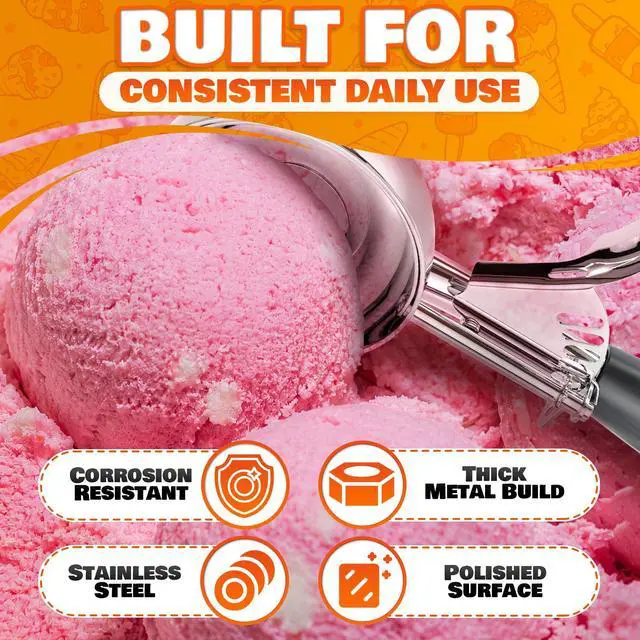 Alt view image 3 of 7 - 4 oz Large Ice Cream Scoop with Trigger Release #8 - Stainless Steel Cookie Scoop for Baking, Ice Cream & Cookie Dough, Comfort Grip Handle, Easy Release, Dishwasher Safe, Gifts for Dessert Lovers