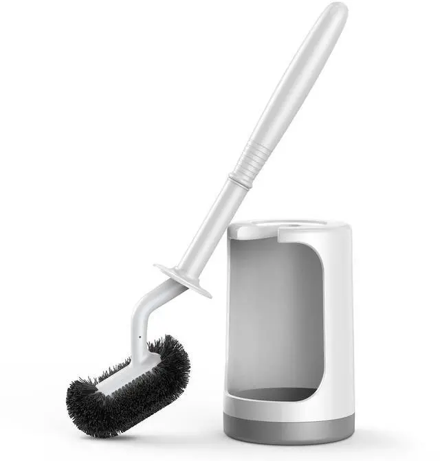 Main image of Toilet Bowl Brush Holder Set: Curved Design with Holder for Deep Cleaning Under Rim - Compact Hidden Scrubber for Small Space - Modern RV Bathroom Accessories - White 1 Pack