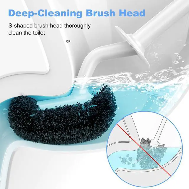 Alt view image 2 of 6 - Toilet Bowl Brush Holder Set: Curved Design with Holder for Deep Cleaning Under Rim - Compact Hidden Scrubber for Small Space - Modern RV Bathroom Accessories - White 1 Pack