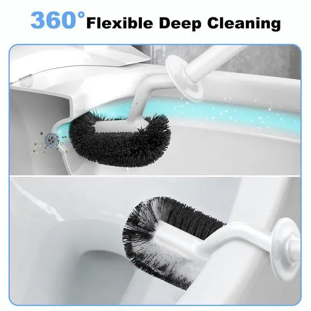 Alt view image 3 of 6 - Toilet Bowl Brush Holder Set: Curved Design with Holder for Deep Cleaning Under Rim - Compact Hidden Scrubber for Small Space - Modern RV Bathroom Accessories - White 1 Pack