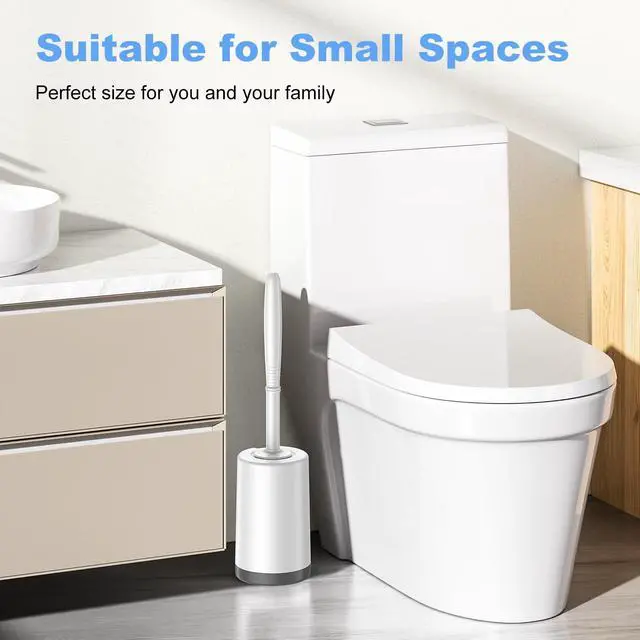 Alt view image 6 of 6 - Toilet Bowl Brush Holder Set: Curved Design with Holder for Deep Cleaning Under Rim - Compact Hidden Scrubber for Small Space - Modern RV Bathroom Accessories - White 1 Pack
