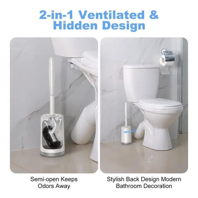 Alt view image 4 of 6 - Toilet Bowl Brush Holder Set: Curved Design with Holder for Deep Cleaning Under Rim - Compact Hidden Scrubber for Small Space - Modern RV Bathroom Accessories - White 1 Pack