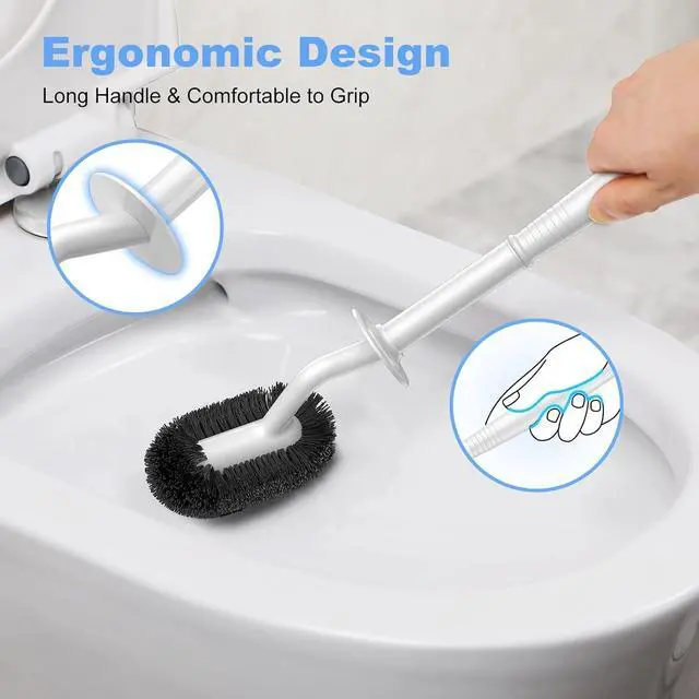 Alt view image 5 of 6 - Toilet Bowl Brush Holder Set: Curved Design with Holder for Deep Cleaning Under Rim - Compact Hidden Scrubber for Small Space - Modern RV Bathroom Accessories - White 1 Pack