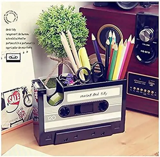 Alt view image 2 of 6 - Cassette Tape Dispenser Pen Holder Vase Pencil Pot Stationery Desk Tidy Container Office Stationery Supplier Gift-onepalace (Black)