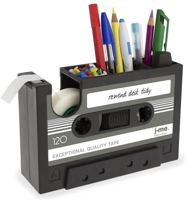 Main image of Cassette Tape Dispenser Pen Holder Vase Pencil Pot Stationery Desk Tidy Container Office Stationery Supplier Gift-onepalace (Black)