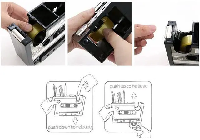 Alt view image 5 of 6 - Cassette Tape Dispenser Pen Holder Vase Pencil Pot Stationery Desk Tidy Container Office Stationery Supplier Gift-onepalace (Black)