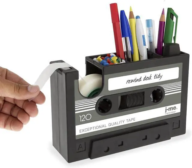 Alt view image 4 of 6 - Cassette Tape Dispenser Pen Holder Vase Pencil Pot Stationery Desk Tidy Container Office Stationery Supplier Gift-onepalace (Black)