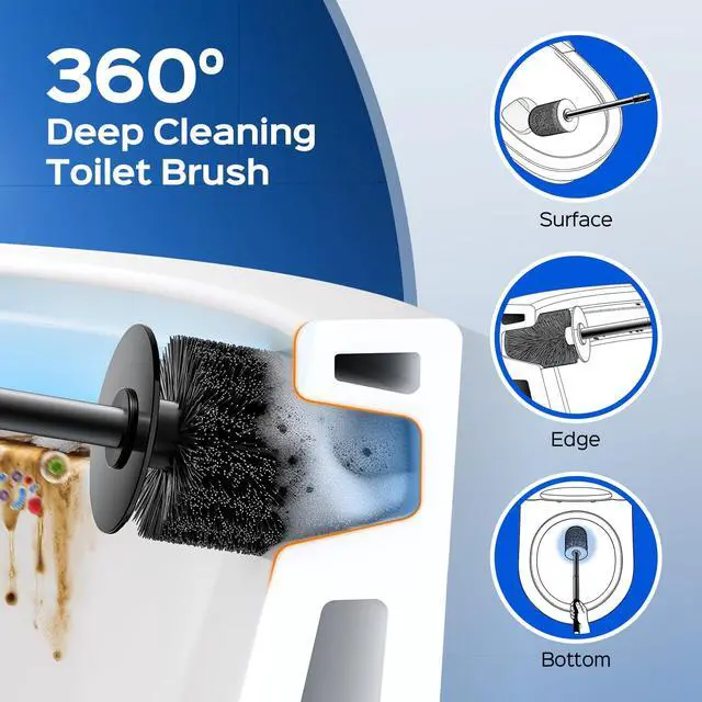 Alt view image 6 of 7 - Toilet Brush and Holder Set: 2 Pack Stainless Steel Rustproof Kits with Deep Cleaning Bristles - Hidden Toilet Cleaner Scrubber for Homeowners - Compact Bathroom Accessories for Home RV Silver