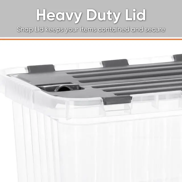 Alt view image 4 of 6 - Storage Box with Hinged Lids, Plastic Container Bins for Organizing with Attached Lid, Stackable Crates, BPA Free, Organizers for Home and Dorm, 10.5 Quart (Clear with Grey Lids, 15"x10"x7")