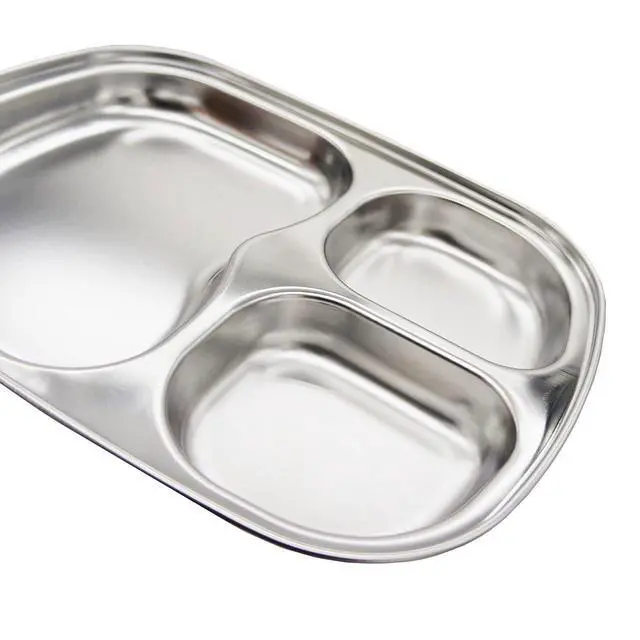 Alt view image 2 of 7 - Korean Stainless Steel Divided Plates for Toddlers, Kids, Babies, Premium 304, Electro-Polished, No Black Residue, BPA-Free, 3-Compartment Plate, Food Tray for Camping, Balanced Meals, Set of 2
