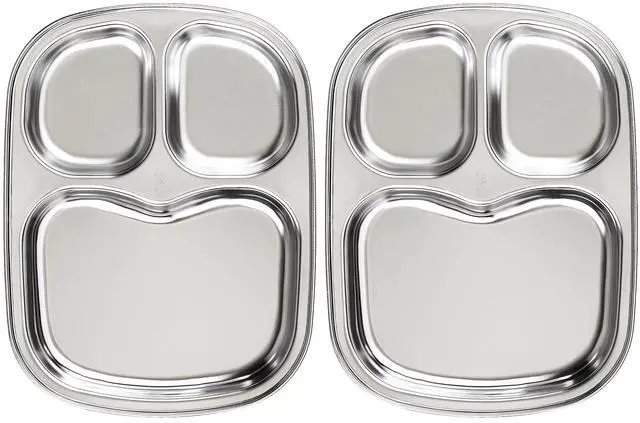 Main image of Korean Stainless Steel Divided Plates for Toddlers, Kids, Babies, Premium 304, Electro-Polished, No Black Residue, BPA-Free, 3-Compartment Plate, Food Tray for Camping, Balanced Meals, Set of 2