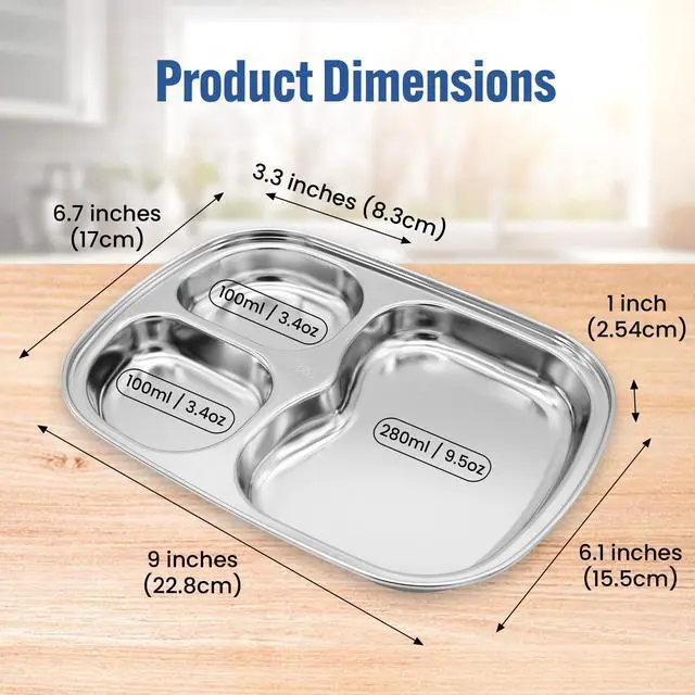 Alt view image 7 of 7 - Korean Stainless Steel Divided Plates for Toddlers, Kids, Babies, Premium 304, Electro-Polished, No Black Residue, BPA-Free, 3-Compartment Plate, Food Tray for Camping, Balanced Meals, Set of 2