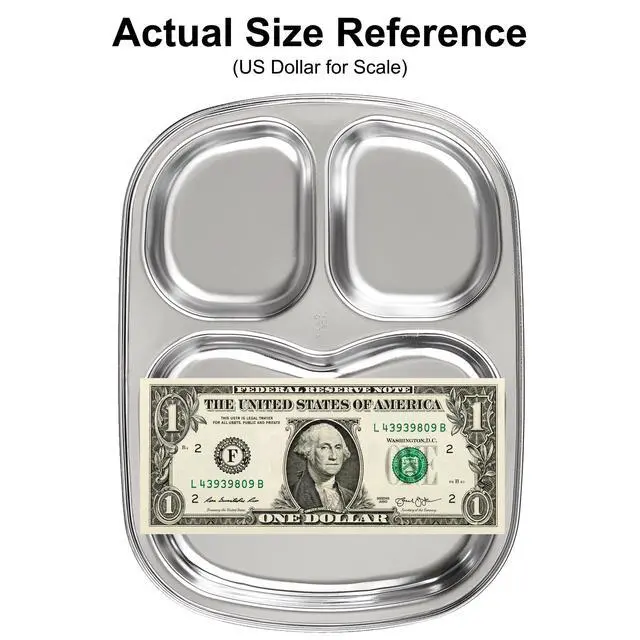 Alt view image 5 of 7 - Korean Stainless Steel Divided Plates for Toddlers, Kids, Babies, Premium 304, Electro-Polished, No Black Residue, BPA-Free, 3-Compartment Plate, Food Tray for Camping, Balanced Meals, Set of 2