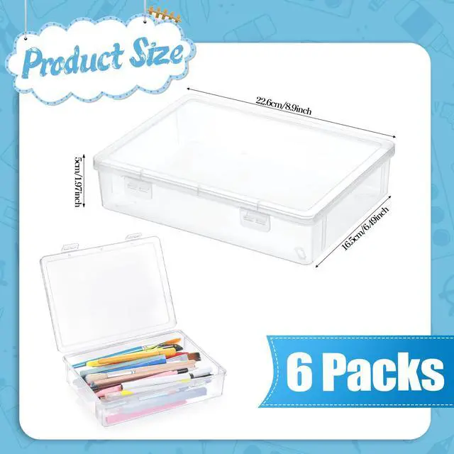 Alt view image 2 of 7 - 6 Pcs Plastic Storage Boxes with Lids, 9 x 6.5 x 2 Inch Clear Rectangular Plastic Box Multipurpose Craft Organizers Small Storage Containers for Pencils, Beads, Craft Accessories, Small Items