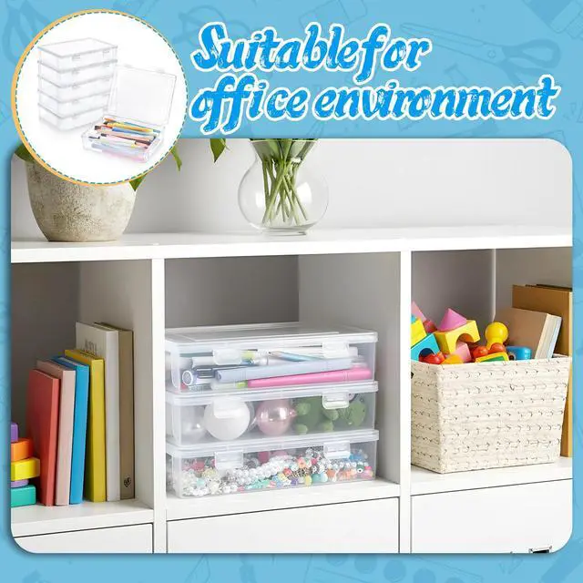 Alt view image 6 of 7 - 6 Pcs Plastic Storage Boxes with Lids, 9 x 6.5 x 2 Inch Clear Rectangular Plastic Box Multipurpose Craft Organizers Small Storage Containers for Pencils, Beads, Craft Accessories, Small Items