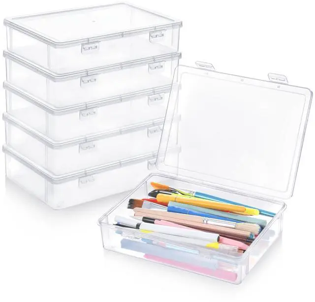 Main image of 6 Pcs Plastic Storage Boxes with Lids, 9 x 6.5 x 2 Inch Clear Rectangular Plastic Box Multipurpose Craft Organizers Small Storage Containers for Pencils, Beads, Craft Accessories, Small Items