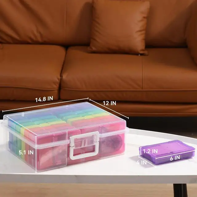 Alt view image 2 of 7 - Transparent 4" x 6" Photo Cases and Clear Craft Keeper with Handle, 16 Inner Photo Organizers & Photo Storage Box, Plastic Photo Storage Containers (Multi-colored)