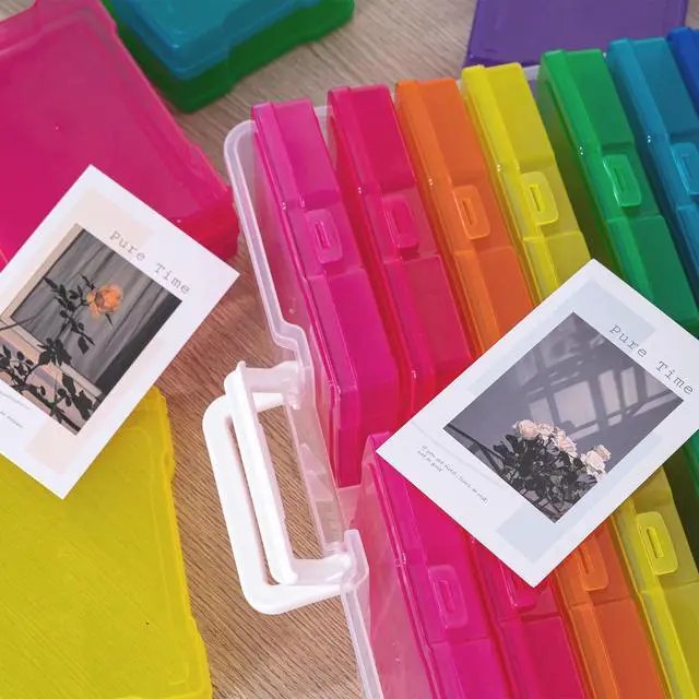 Alt view image 4 of 7 - Transparent 4" x 6" Photo Cases and Clear Craft Keeper with Handle, 16 Inner Photo Organizers & Photo Storage Box, Plastic Photo Storage Containers (Multi-colored)