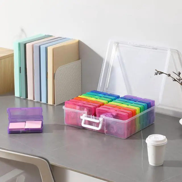 Alt view image 6 of 7 - Transparent 4" x 6" Photo Cases and Clear Craft Keeper with Handle, 16 Inner Photo Organizers & Photo Storage Box, Plastic Photo Storage Containers (Multi-colored)